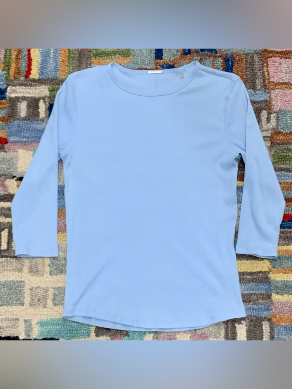 Light Blue, Ribbed Long Sleeve Crewneck Top